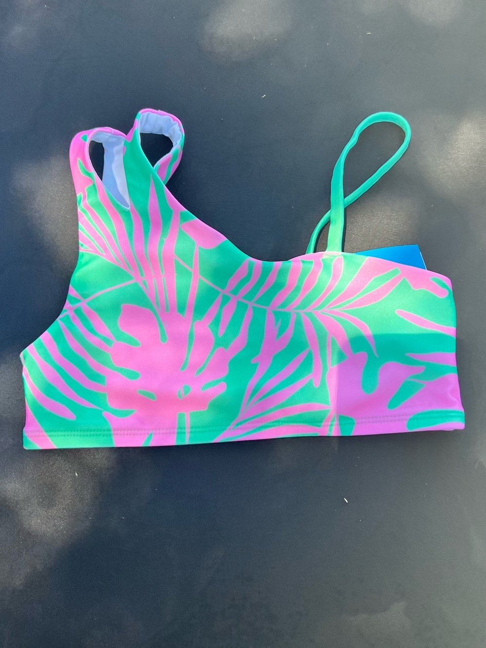 DSG Pink & Green Tropical One-Shoulder Kids Swim Bikini Top